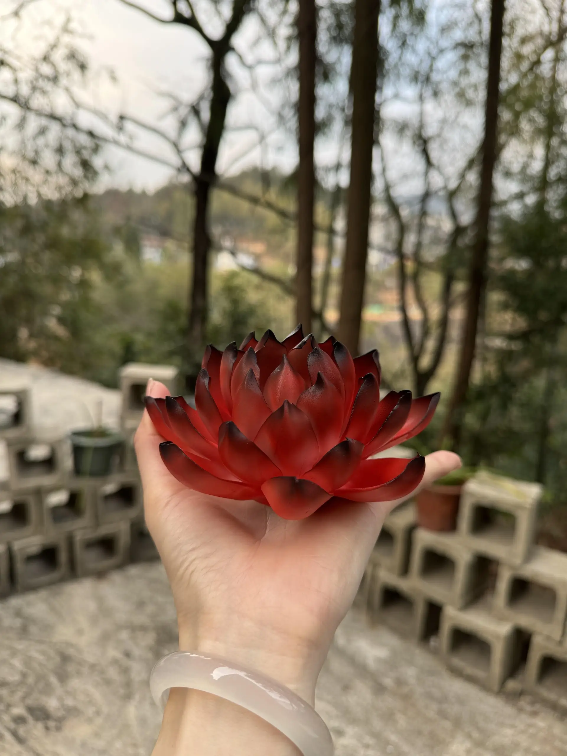 Handmade Red and Black Lotus Flower Incense Holder