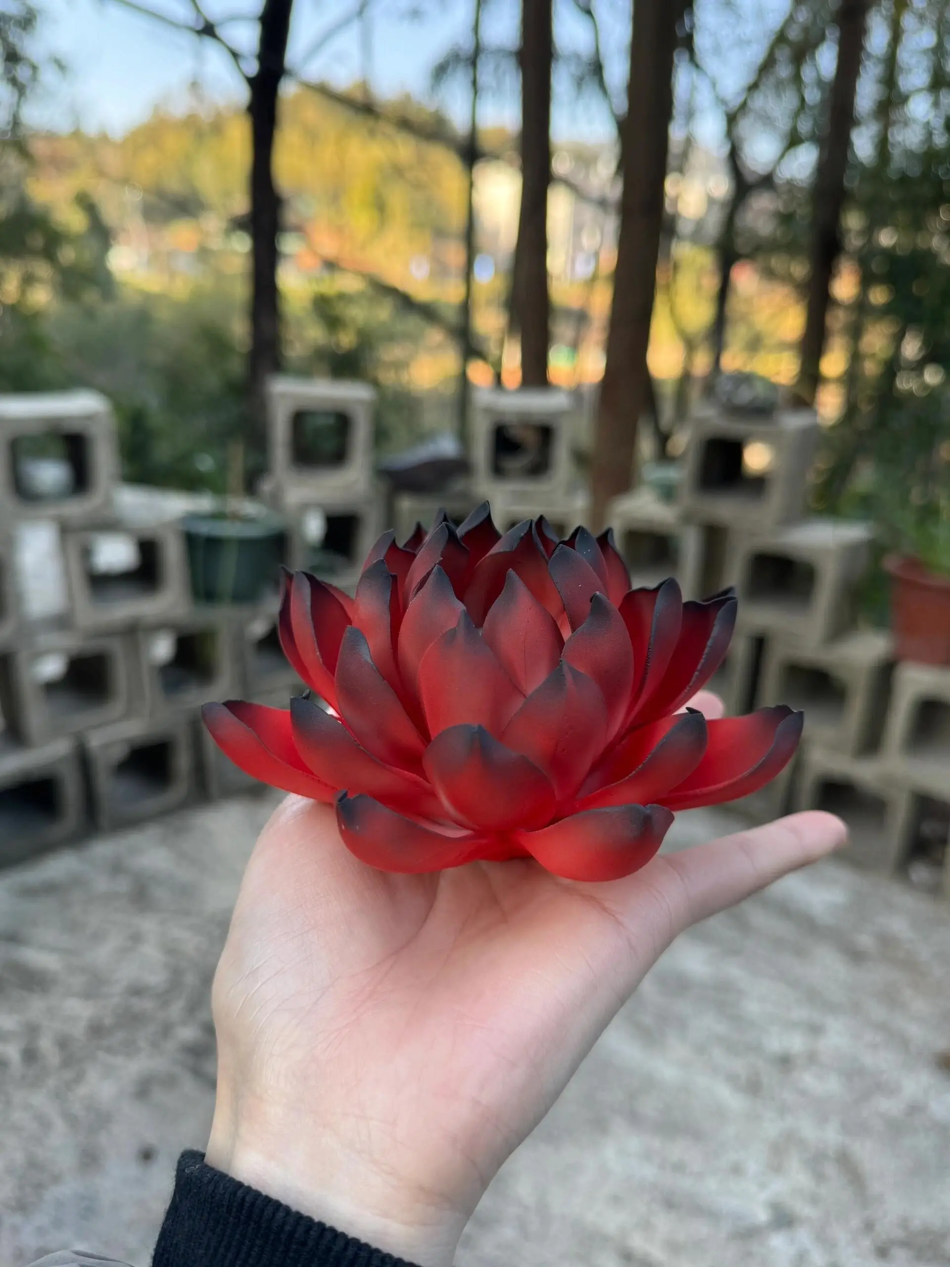 Handmade Red and Black Lotus Flower Incense Holder