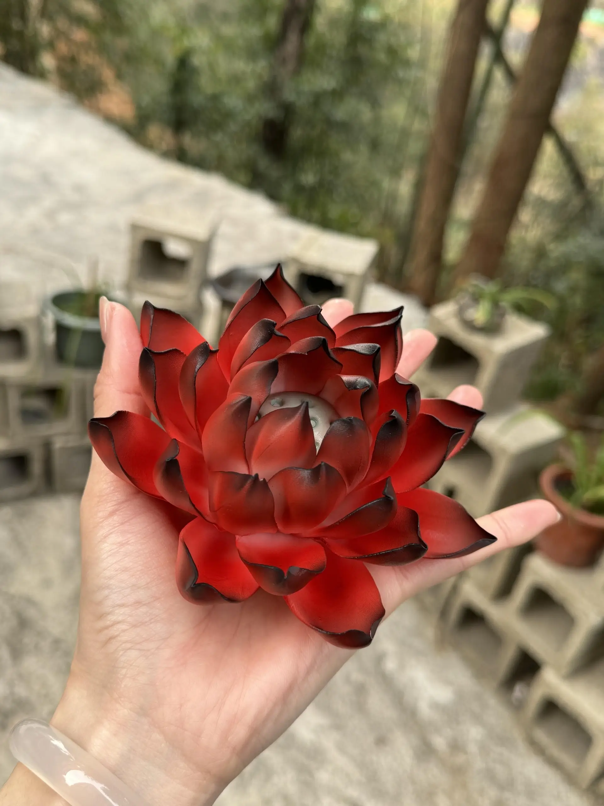 Handmade Red and Black Lotus Flower Incense Holder