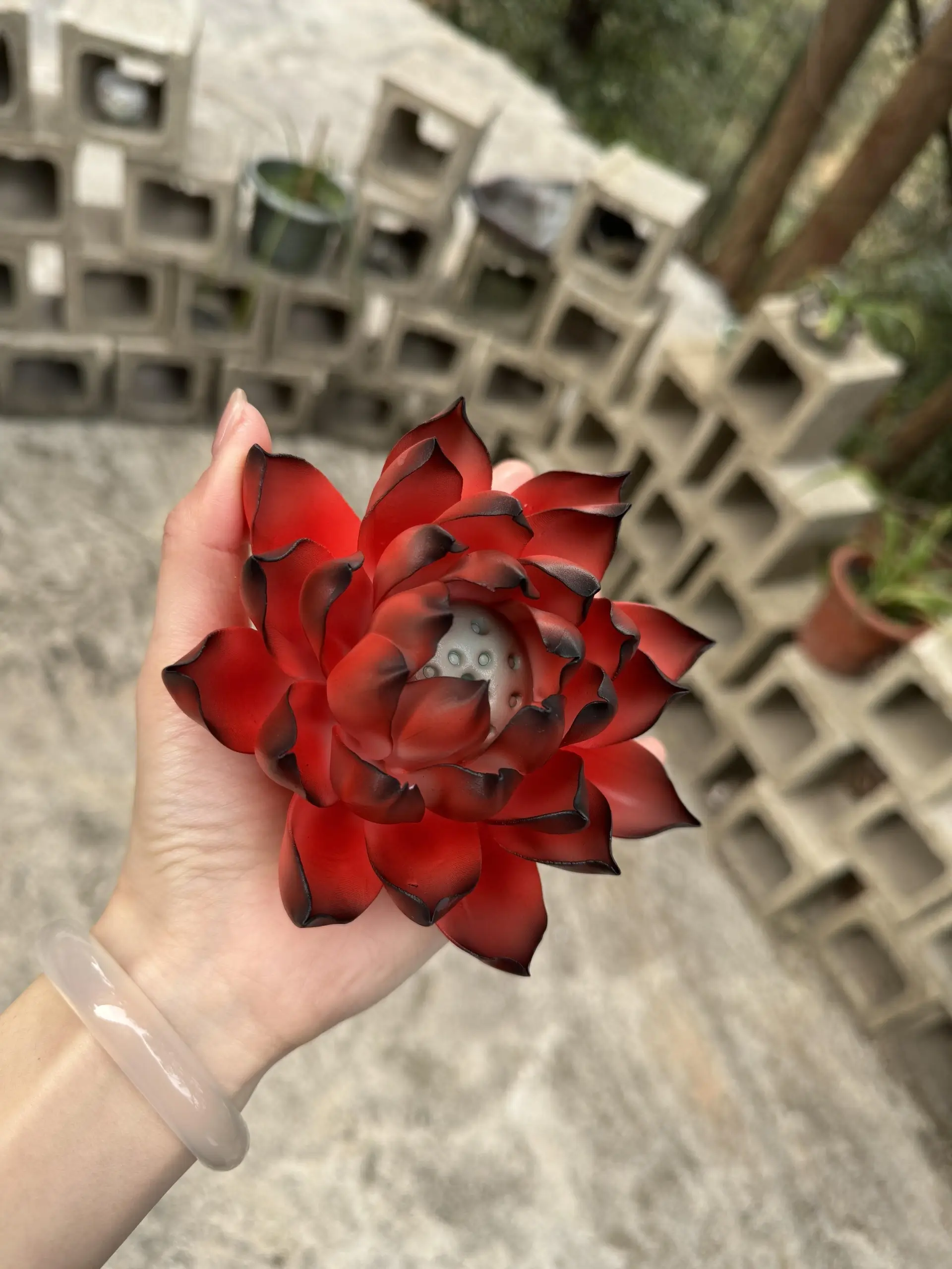 Handmade Red and Black Lotus Flower Incense Holder