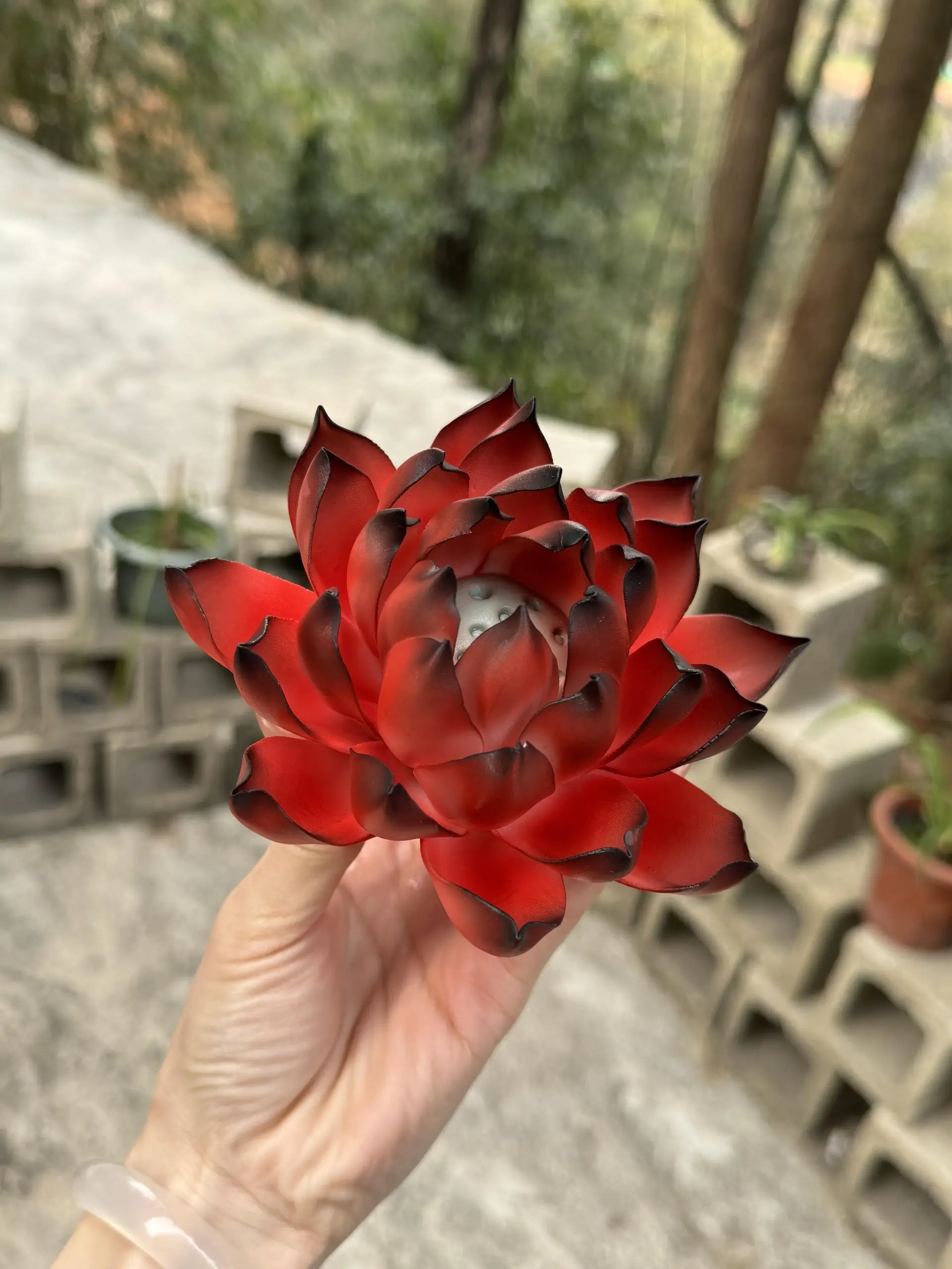Handmade Red and Black Lotus Flower Incense Holder