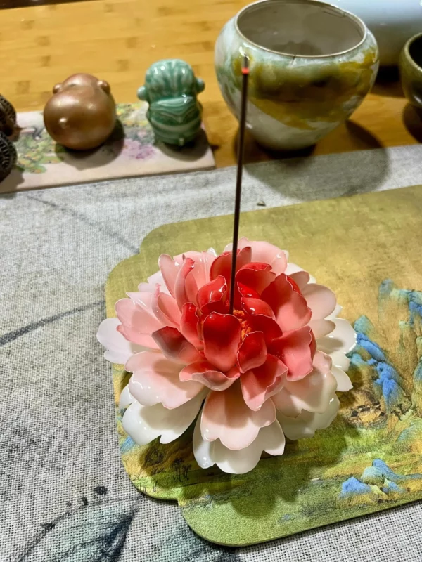 incense holder007-9 Handmade Pink Peony Flower Incense Holder