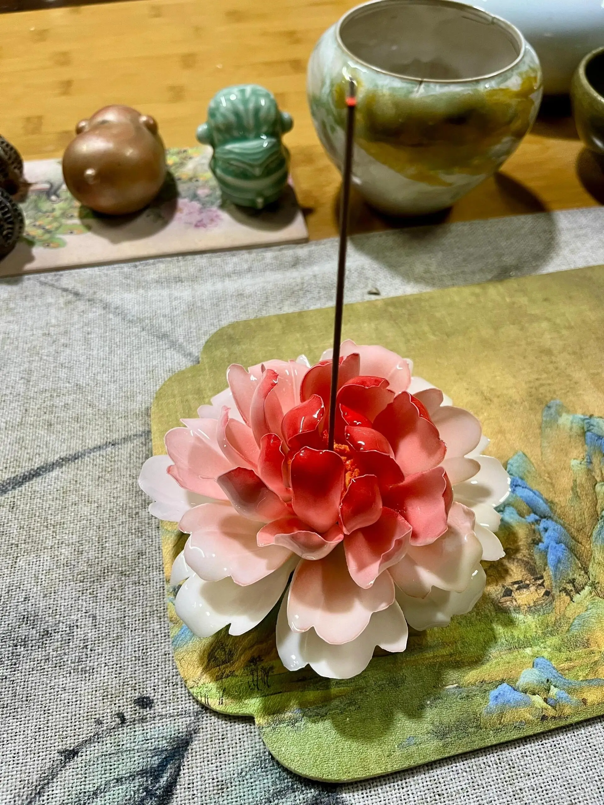 Handmade Pink Peony Flower Incense Holder