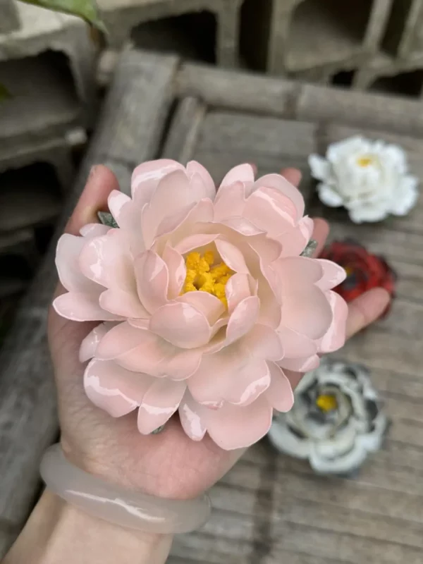Handmade White/Pink Peony Flower Incense Holder