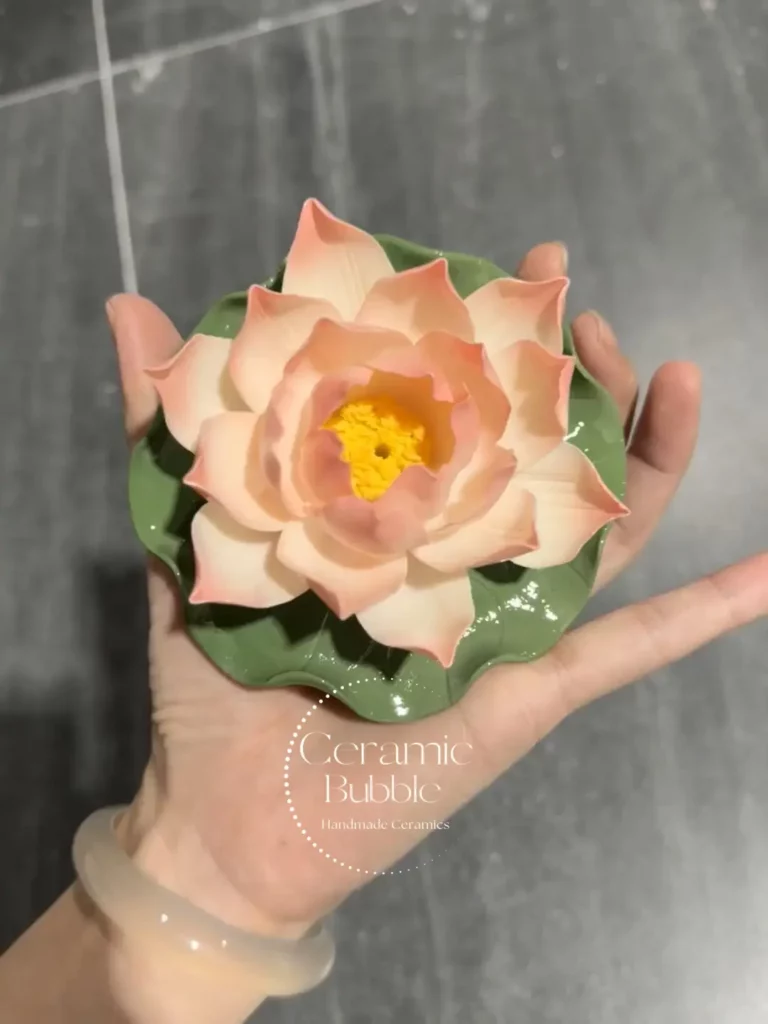 Handcrafted Ceramic Incense Holder Pink Lotus Flower Incense Stick Holder