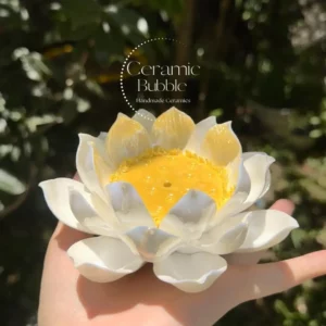 Handmade Blooming White Lotus Flower Shaped Ceramic Incense Stick Holder