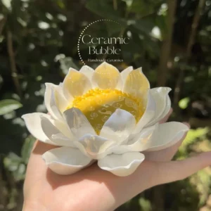 Handmade Blooming White Lotus Flower Shaped Ceramic Incense Stick Holder