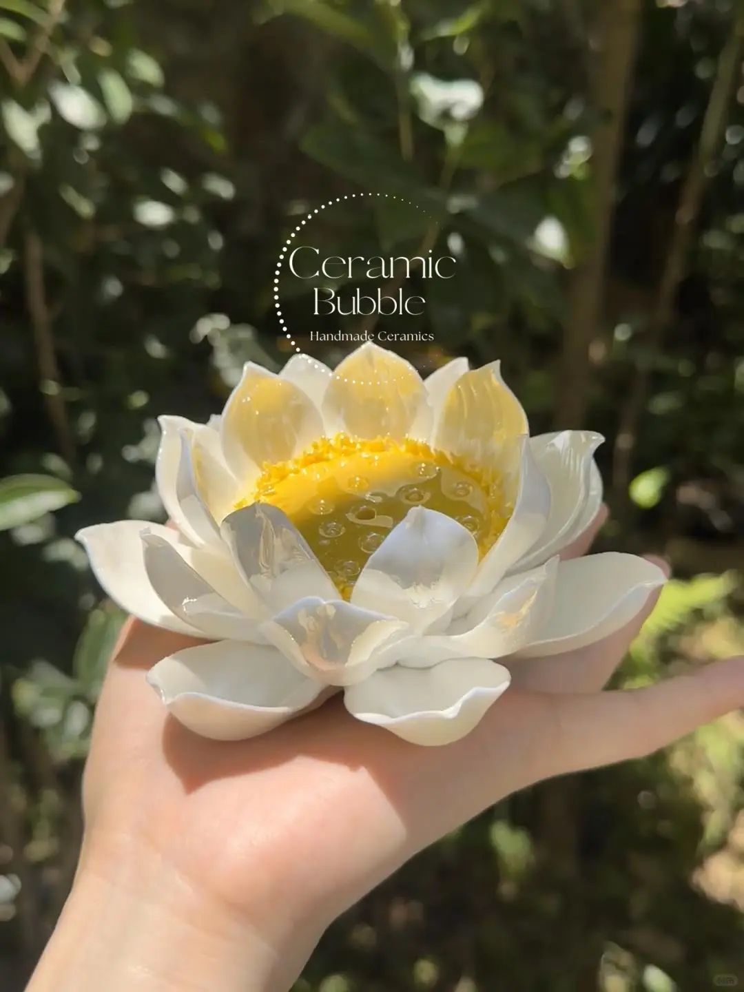 Handmade Blooming White Lotus Flower Shaped Ceramic Incense Stick Holder