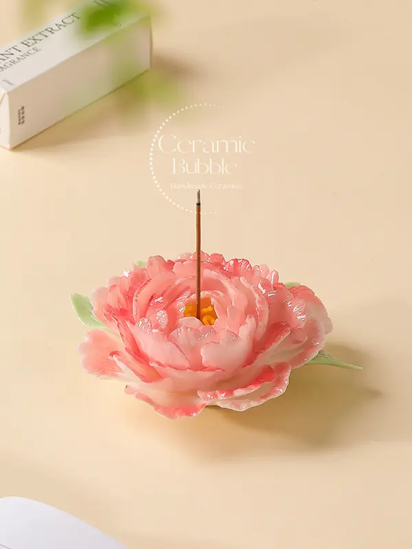 CeramicBubble Pink Ceramic Incense Holder Handmade Floral Shaped Incense Burner