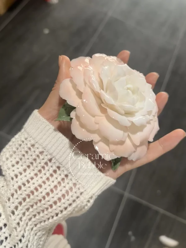 Handmade Blooming Light Pink Camellia Flower Shaped Ceramic Incense Stick Holder