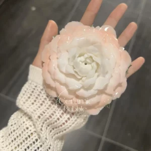 Handmade Blooming Light Pink Camellia Flower Shaped Ceramic Incense Stick Holder
