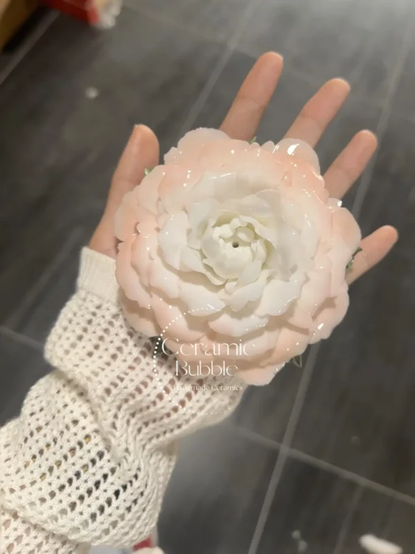 Handmade Blooming Light Pink Camellia Flower Shaped Ceramic Incense Stick Holder