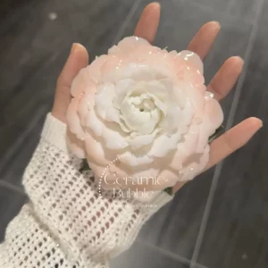 Handmade Blooming Light Pink Camellia Flower Shaped Ceramic Incense Stick Holder