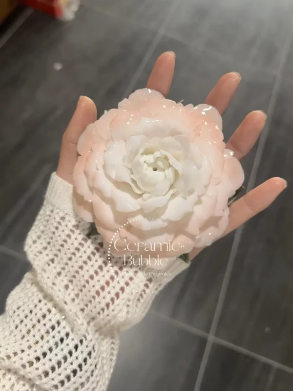 Handmade Blooming Light Pink Camellia Flower Shaped Ceramic Incense Stick Holder