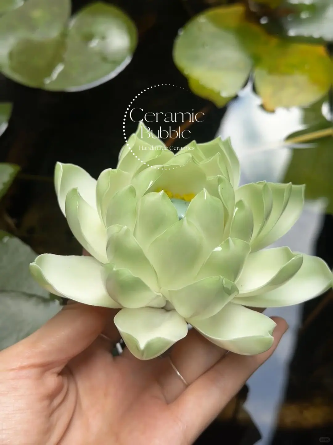 Green Lotus Flower Shaped Incense Stick Holder Handmade Ceramic Incense Holder