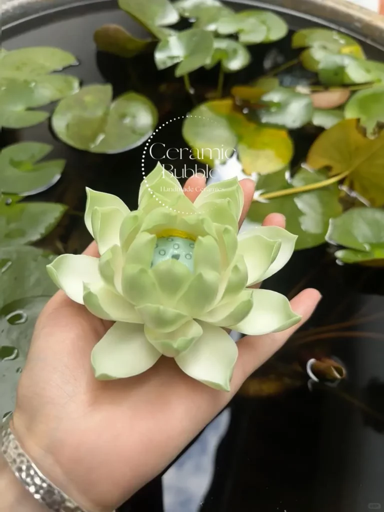 Green Lotus Flower Shaped Incense Stick Holder Handmade Ceramic Incense Holder