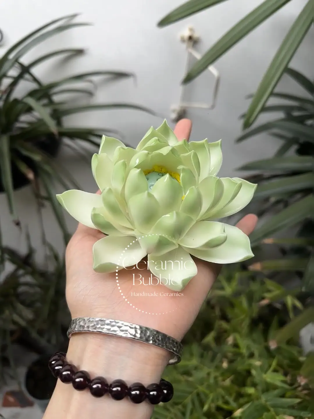 Green Lotus Flower Shaped Incense Stick Holder Handmade Ceramic Incense Holder