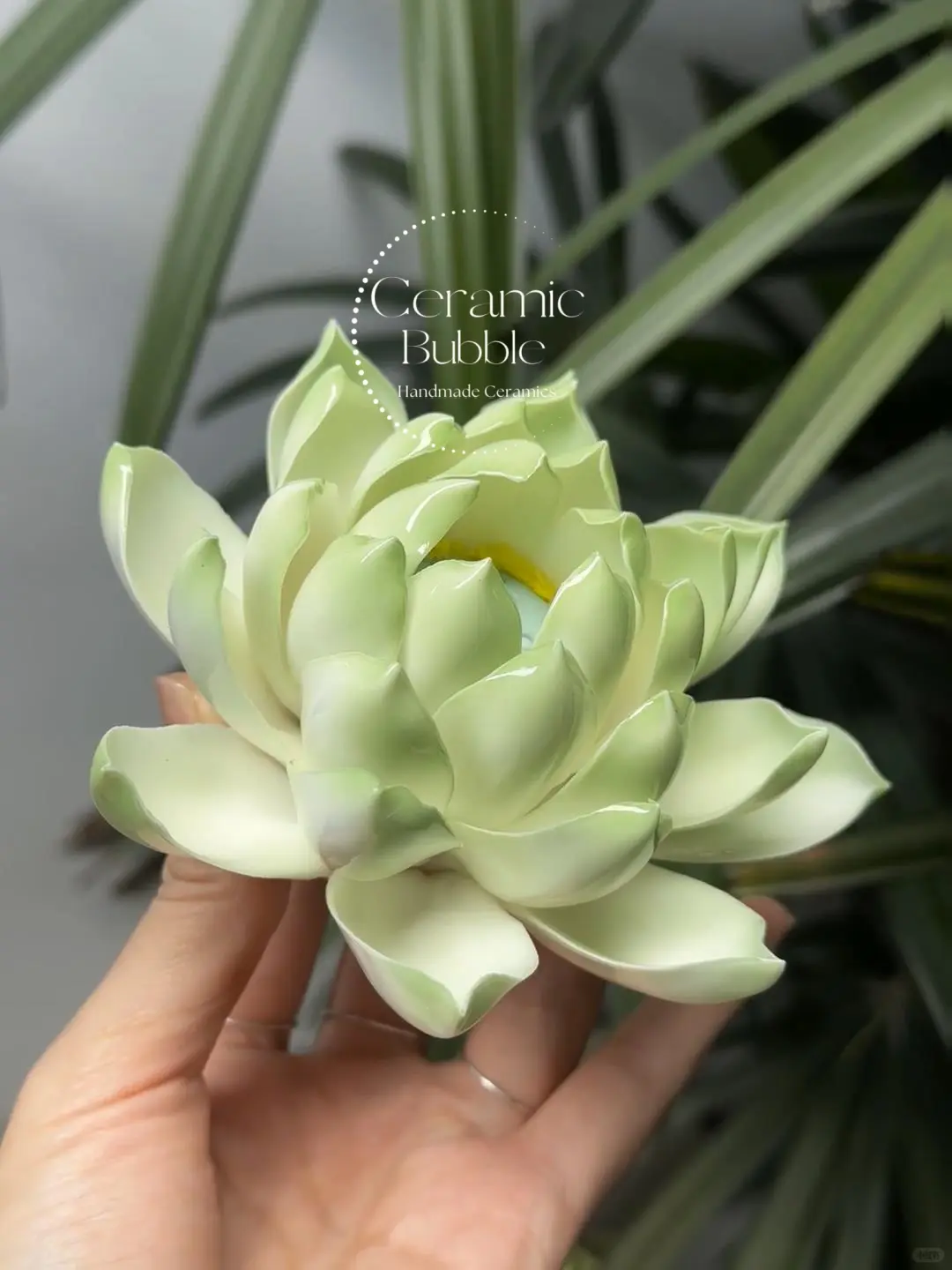 Green Lotus Flower Shaped Incense Stick Holder Handmade Ceramic Incense Holder