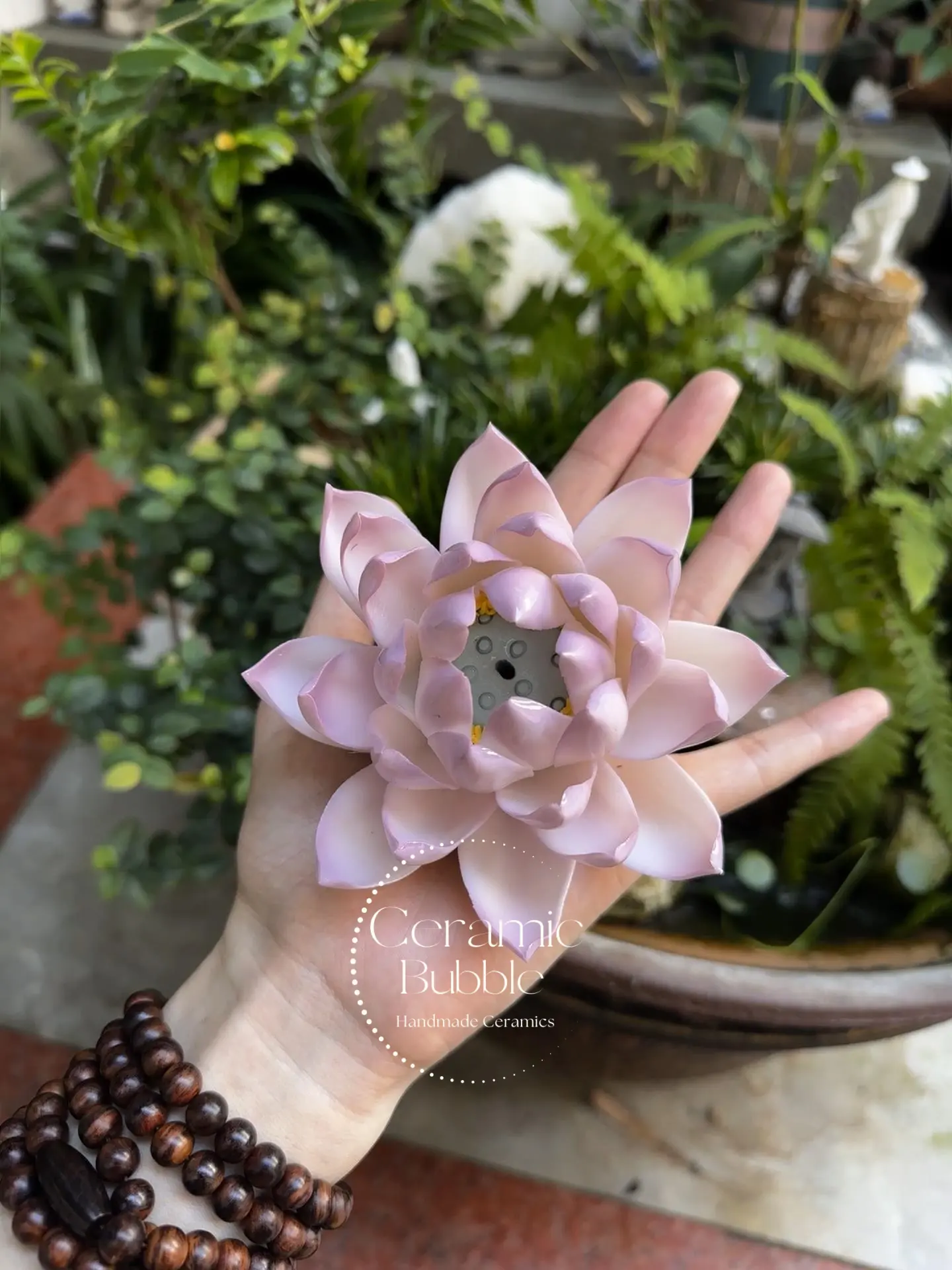 Purple Ceramic Lotus Incense Holder Handmade Floral Design Stick Burner