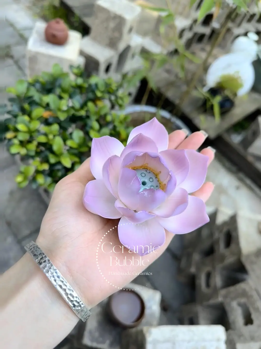 Handmade Lavender Ceramic Incense Holder Lotus Flower Shaped Incense Stick Holder