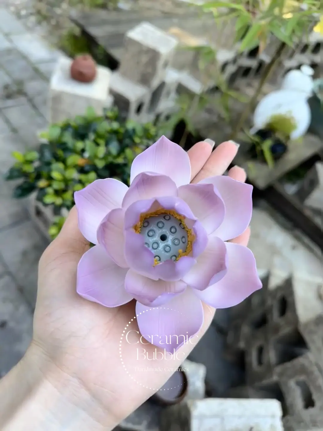 Handmade Lavender Ceramic Incense Holder Lotus Flower Shaped Incense Stick Holder