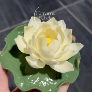 Unique Handmade Beige Ceramic Incense Holder Lotus Flower Shaped Incense Holder with Tray