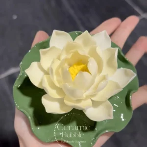 Unique Handmade Beige Ceramic Incense Holder Lotus Flower Shaped Incense Holder with Tray