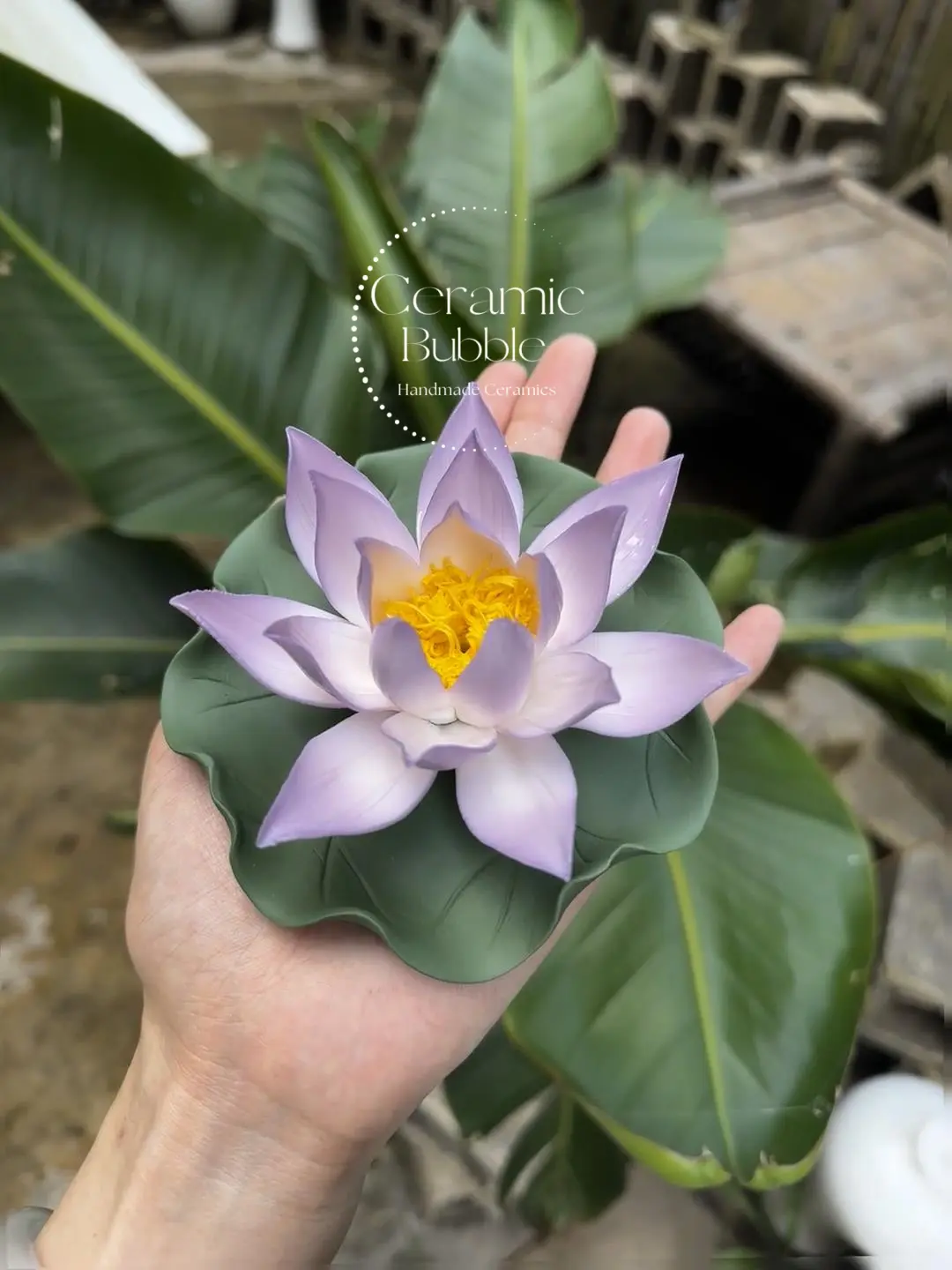 Handmade Purple Lotus Shaped Ceramic Incense Holder with Tray