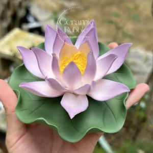 Handmade Purple Lotus Shaped Ceramic Incense Holder with Tray