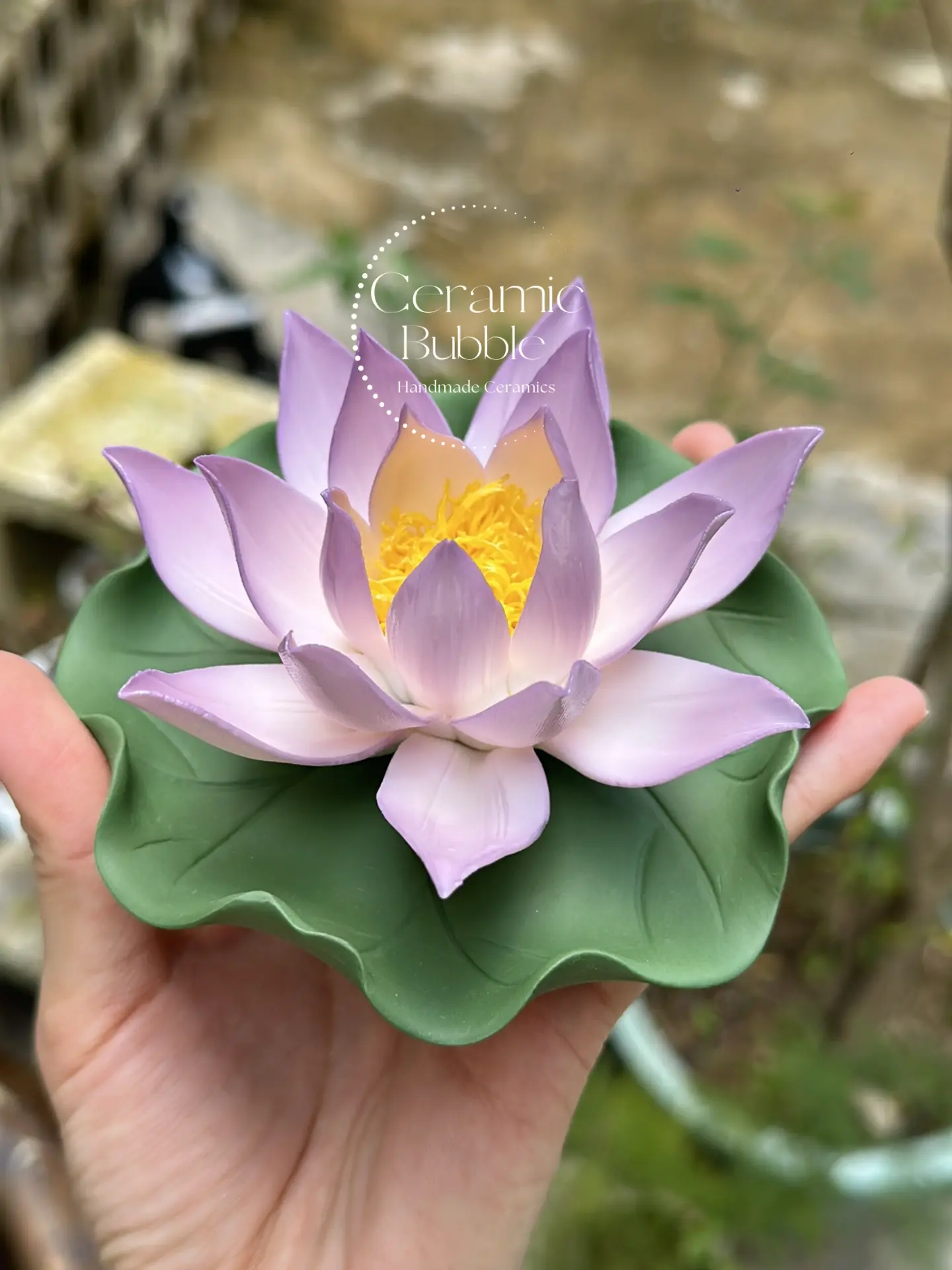 Handmade Purple Lotus Shaped Ceramic Incense Holder with Tray