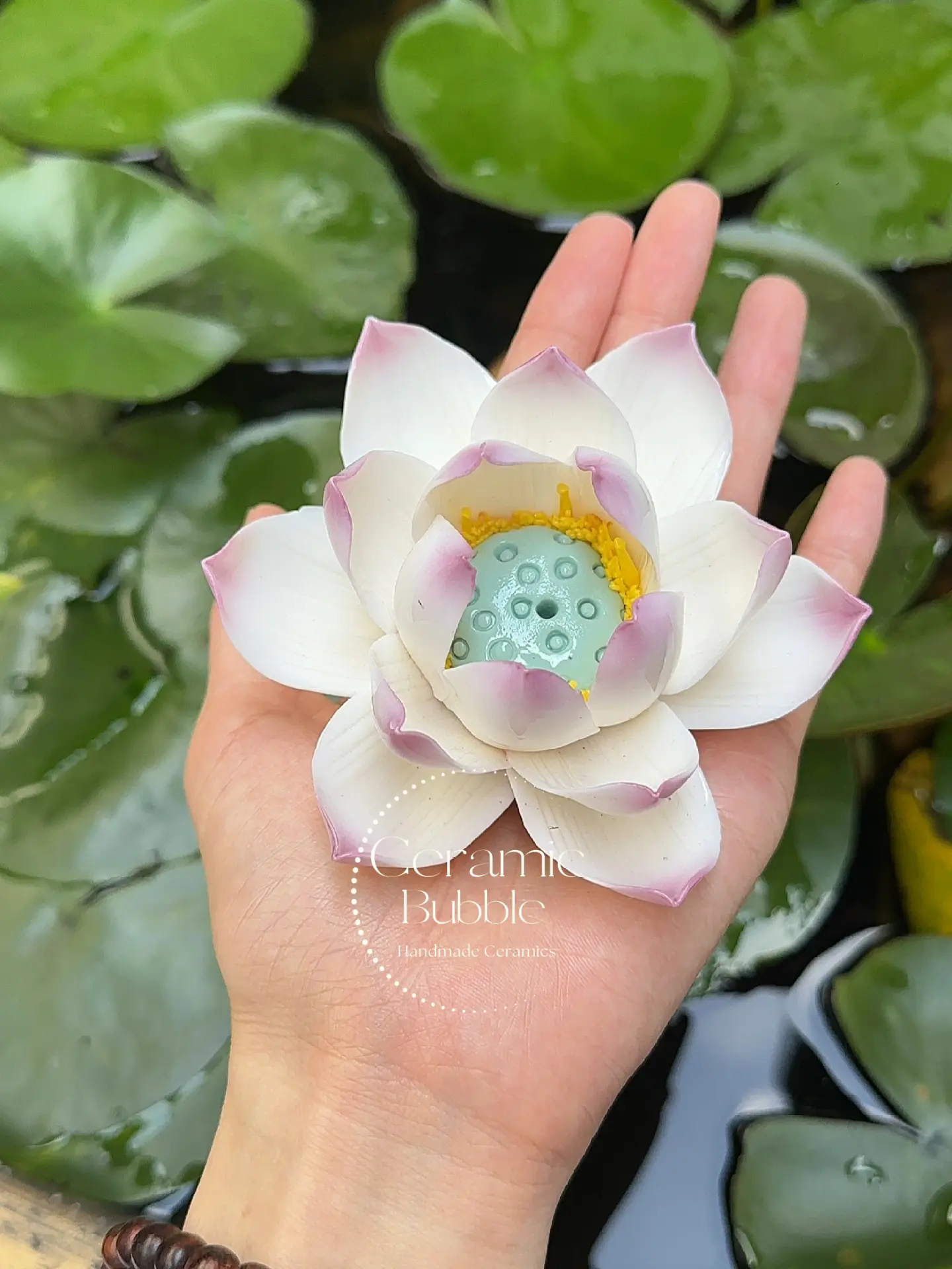 Handmade Ceramic Incense Holder White Lotus Shaped Incense Burner Housewarming Gift