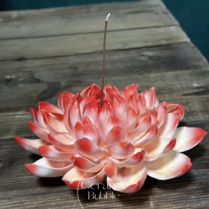 Handmade Unique Red Lotus Flower Ceramic Incense Holder Artistic Bloom Design Incense Stick Burner