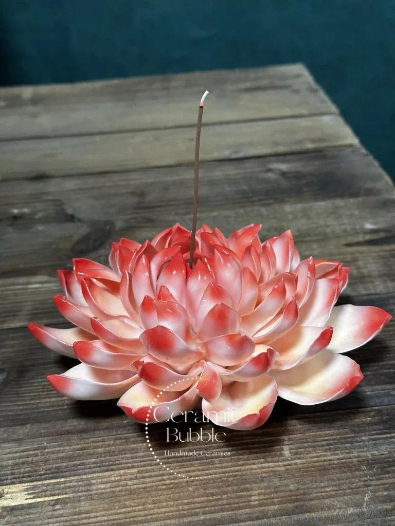Handmade Unique Red Lotus Flower Ceramic Incense Holder Artistic Bloom Design Incense Stick Burner