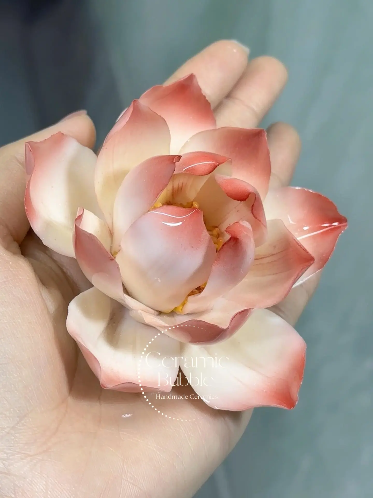 Handmade Red-White Gradient Lotus Flower Shaped Ceramic Incense Holder