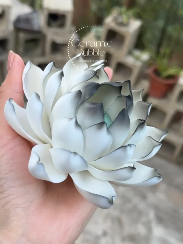 Unique Handmade Matte/Glossy Black-White Gradient Lotus Flower Shaped Ceramic Incense Holder