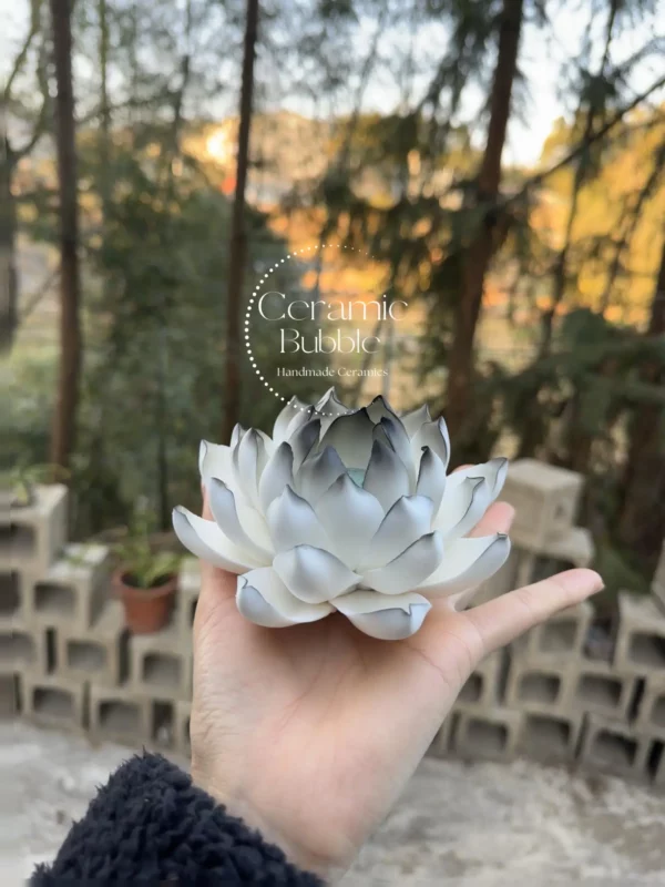 Unique Handmade Matte/Glossy Black-White Gradient Lotus Flower Shaped Ceramic Incense Holder