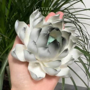 Unique Handmade Matte/Glossy Black-White Gradient Lotus Flower Shaped Ceramic Incense Holder