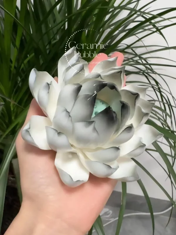 Unique Handmade Matte/Glossy Black-White Gradient Lotus Flower Shaped Ceramic Incense Holder