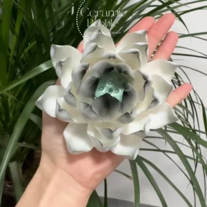 Unique Handmade Matte/Glossy Black-White Gradient Lotus Flower Shaped Ceramic Incense Holder