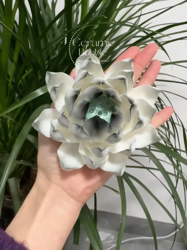 Unique Handmade Matte/Glossy Black-White Gradient Lotus Flower Shaped Ceramic Incense Holder