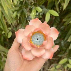 Handmade Peach Pink Ceramic Incense Holder Lotus Flower Shaped Incense Burner