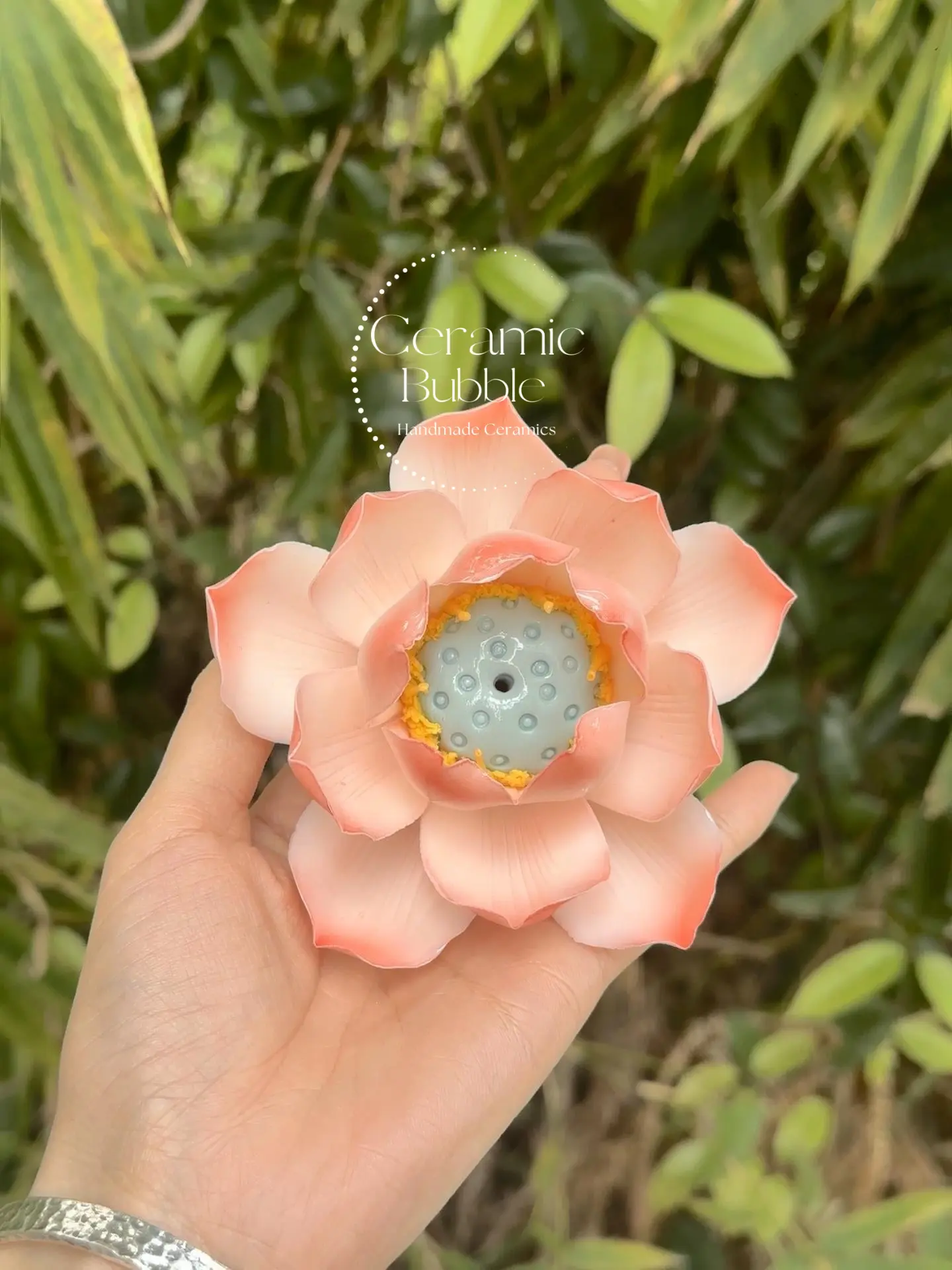 Handmade Peach Pink Ceramic Incense Holder Lotus Flower Shaped Incense Burner
