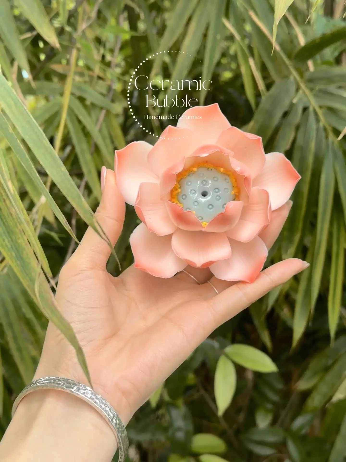 Handmade Peach Pink Ceramic Incense Holder Lotus Flower Shaped Incense Burner