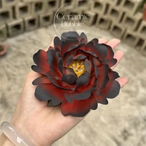 Handmade Red and Black Ceramic Incense Holder Statement Flower Shaped Incense Burner