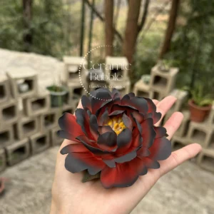 Handmade Red and Black Ceramic Incense Holder Statement Flower Shaped Incense Burner
