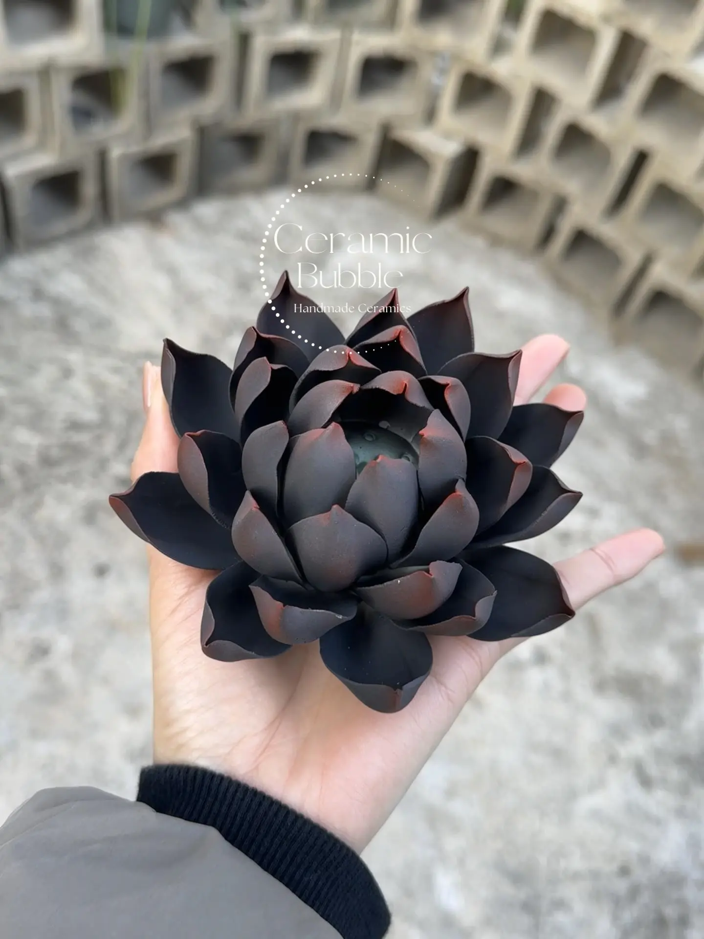 Handmade Matte Black Lotus Flower Shaped Ceramic Incense Holder