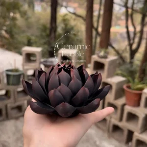 Handmade Matte Black Lotus Flower Shaped Ceramic Incense Holder