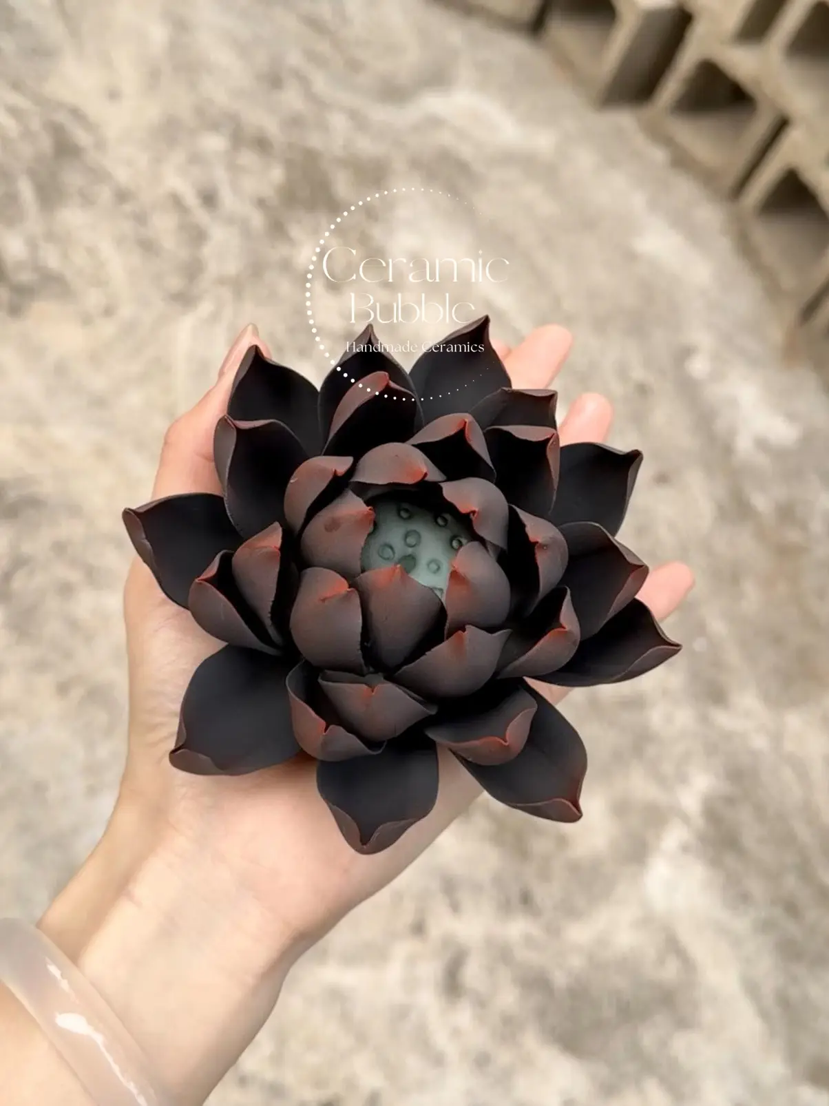 Handmade Matte Black Lotus Flower Shaped Ceramic Incense Holder