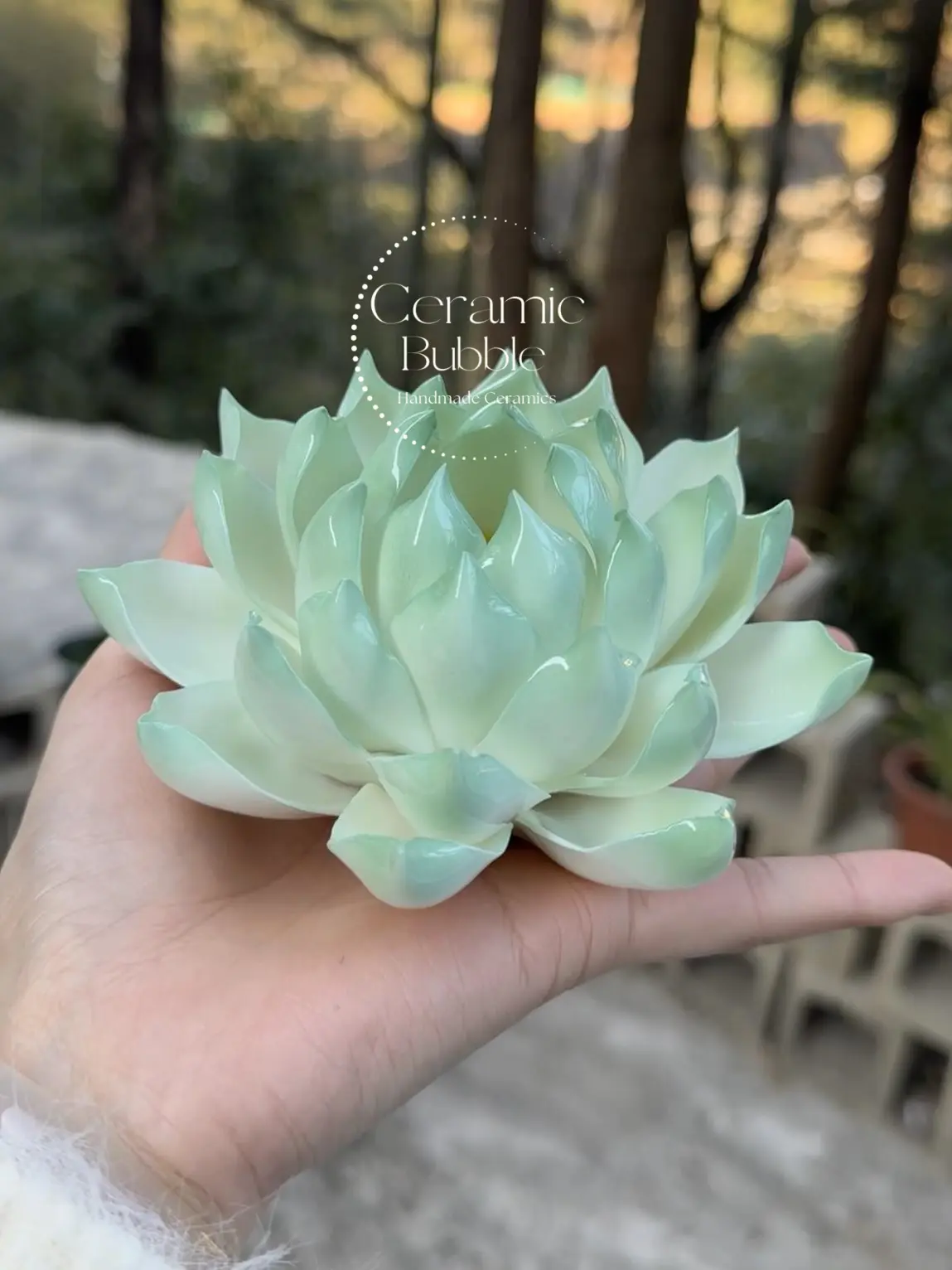 Handmade Mint Green Ceramic Incense Holder Lotus Flower Shaped Incense Burner