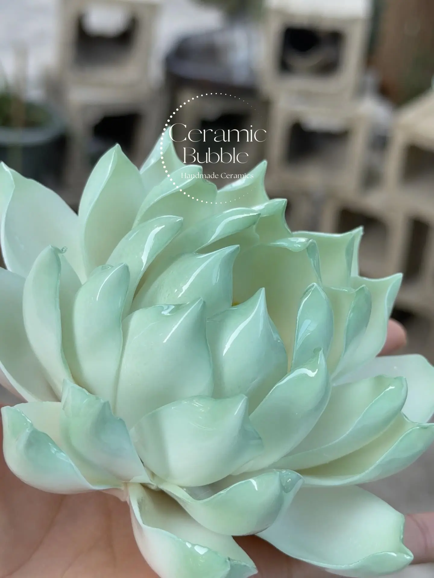 Handmade Mint Green Ceramic Incense Holder Lotus Flower Shaped Incense Burner